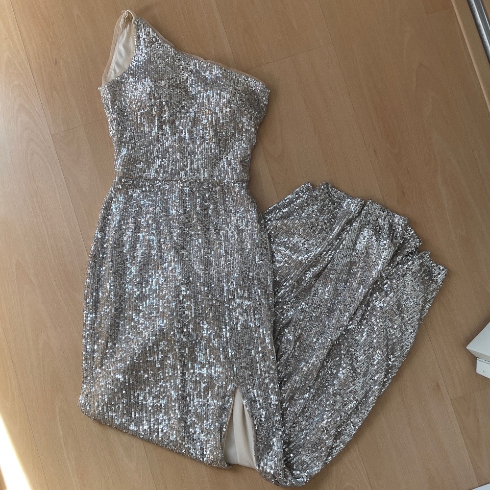 One shoulder sequin prom dress